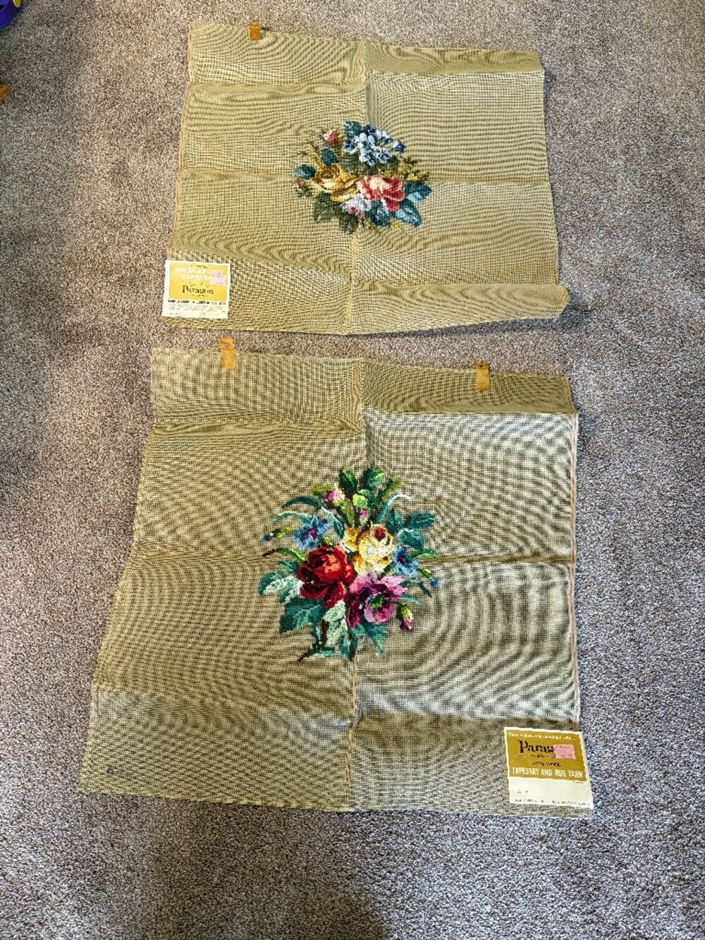 2 Beautiful Vintage Floral Needlepoint Bouquets on Paragon Canvas